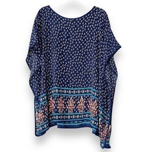 Do‎ Everything In Love Lightweight Poncho Kimono one size blue boho floral flowy